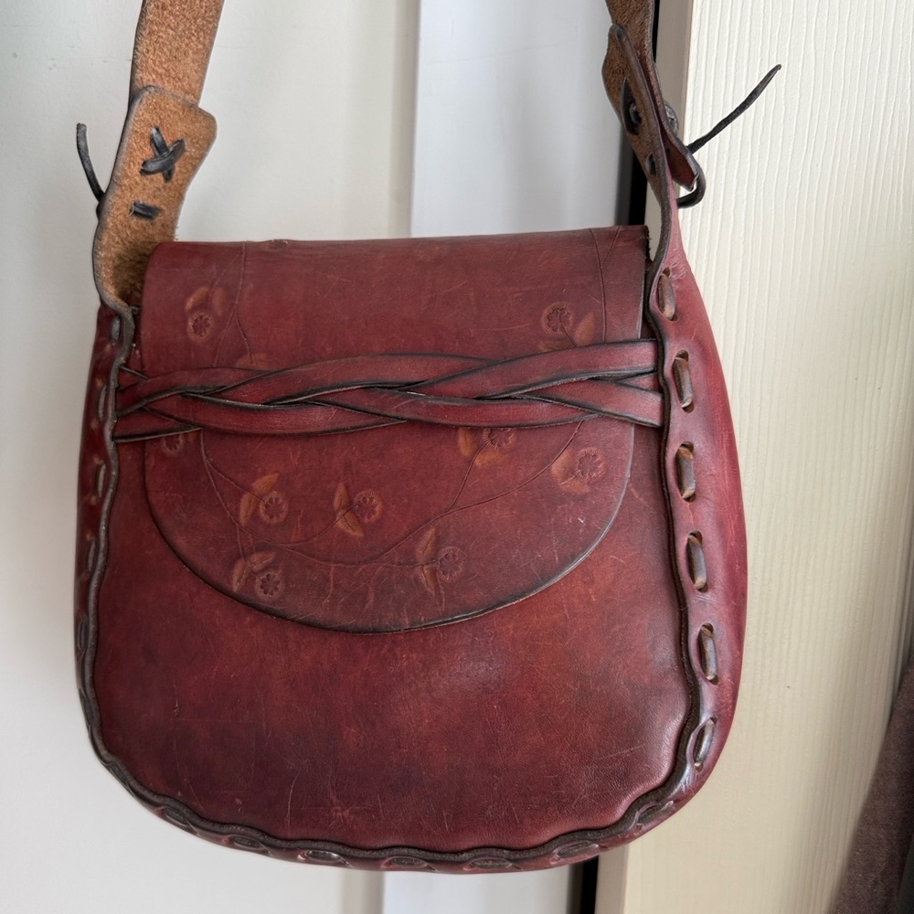 Handcrafted Burgundy Leather Crossbody Bag
